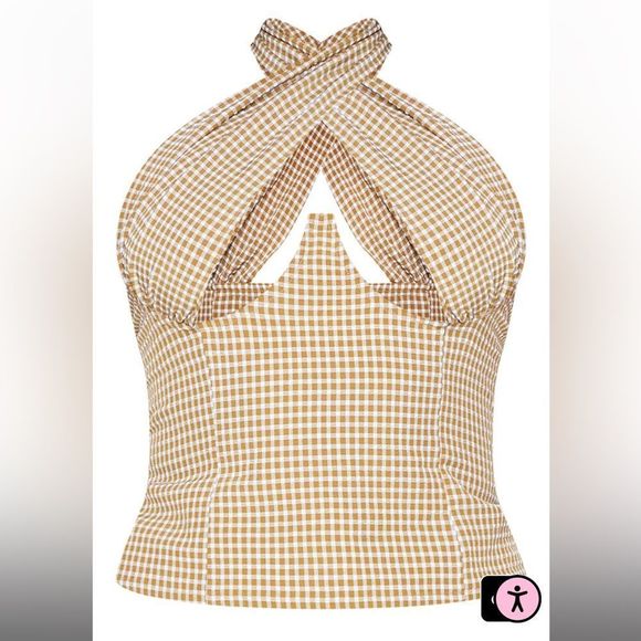 PrettyLittleThing Plus Brown Check Print Cross Over Top Plus 14 - Picture 4 of 7